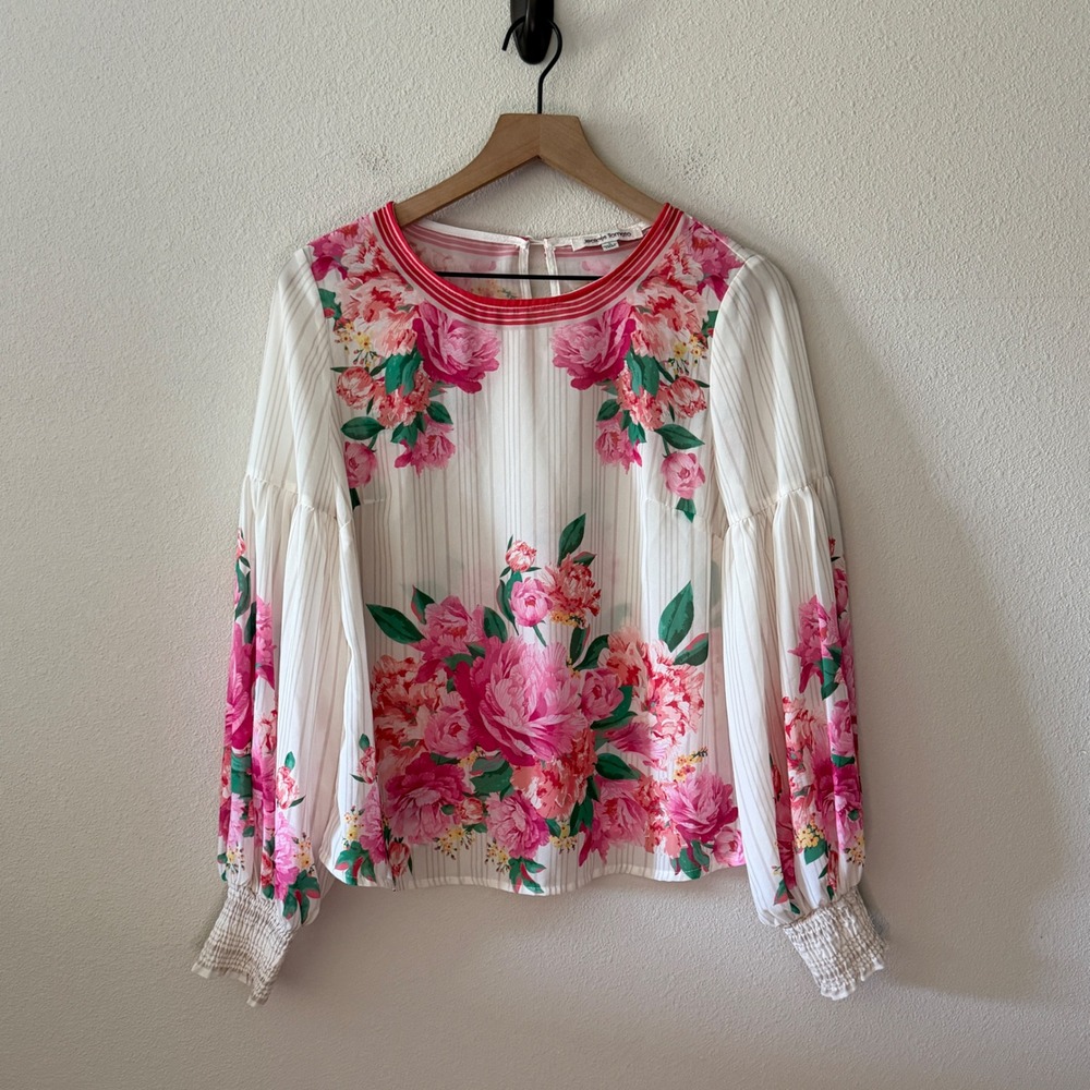 JEALOUS TOMATO Womens Blouse Floral Cottagecore Romantic Boho Smocked Small